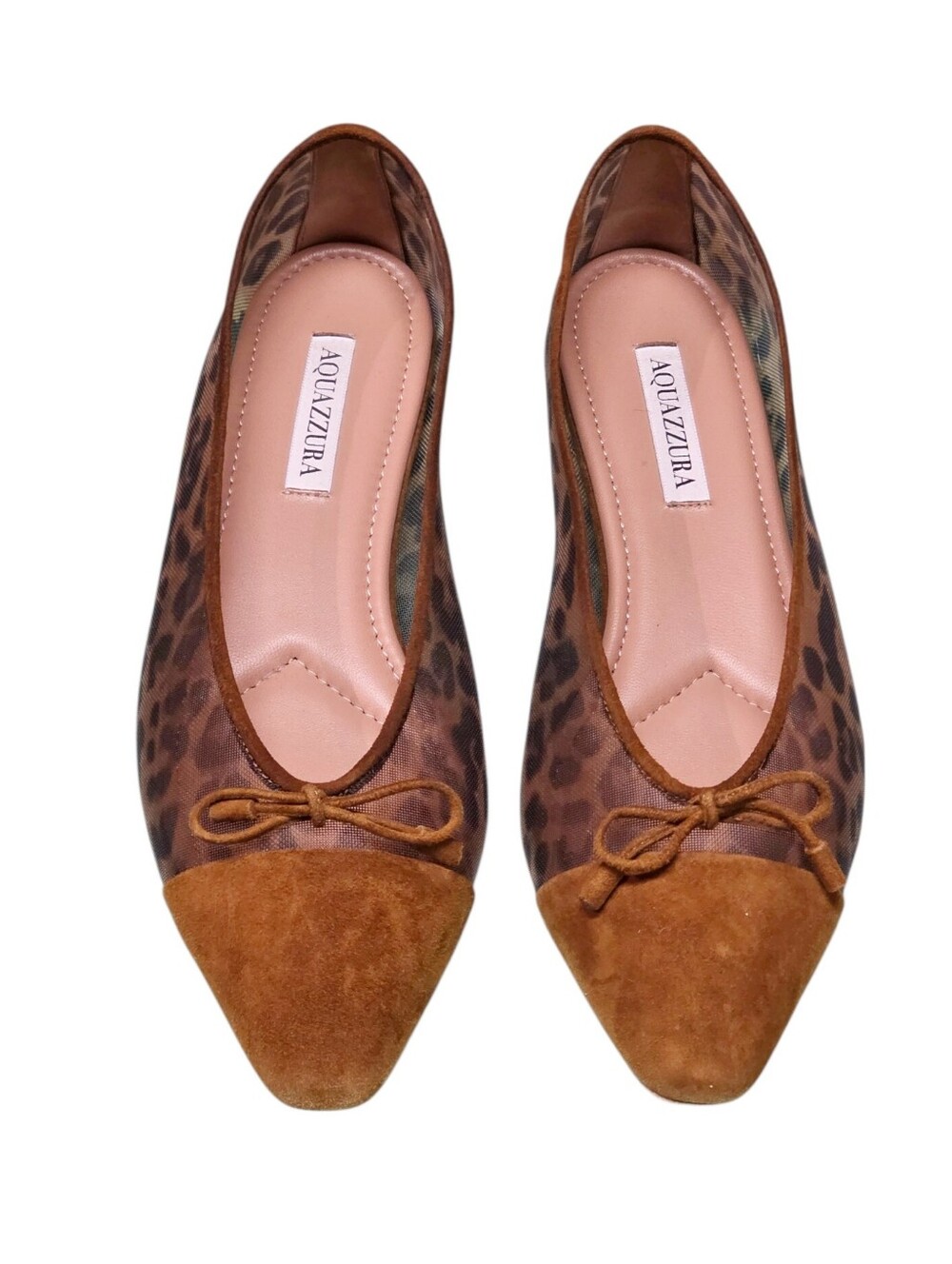 AQUAZZURA GIOIA LEOPARD MESH AND SUEDE BALLET FLATS EU39/US9